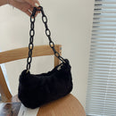 Retro Women Acrylic Chain Plush Underarm Bag Casual Small Handbags (Black)