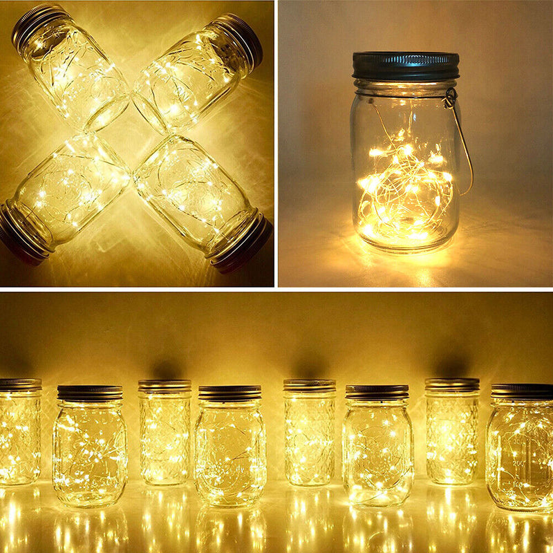 LED Solar Mason Jar Cap Lights Glass Bottle Lid String Lights Garden Decoration