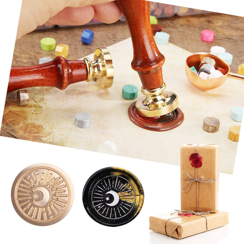 #A 25mm Sun Moon Stars Round Retro Seal Wax Seal Stamp Head Fire Paint for Weddi