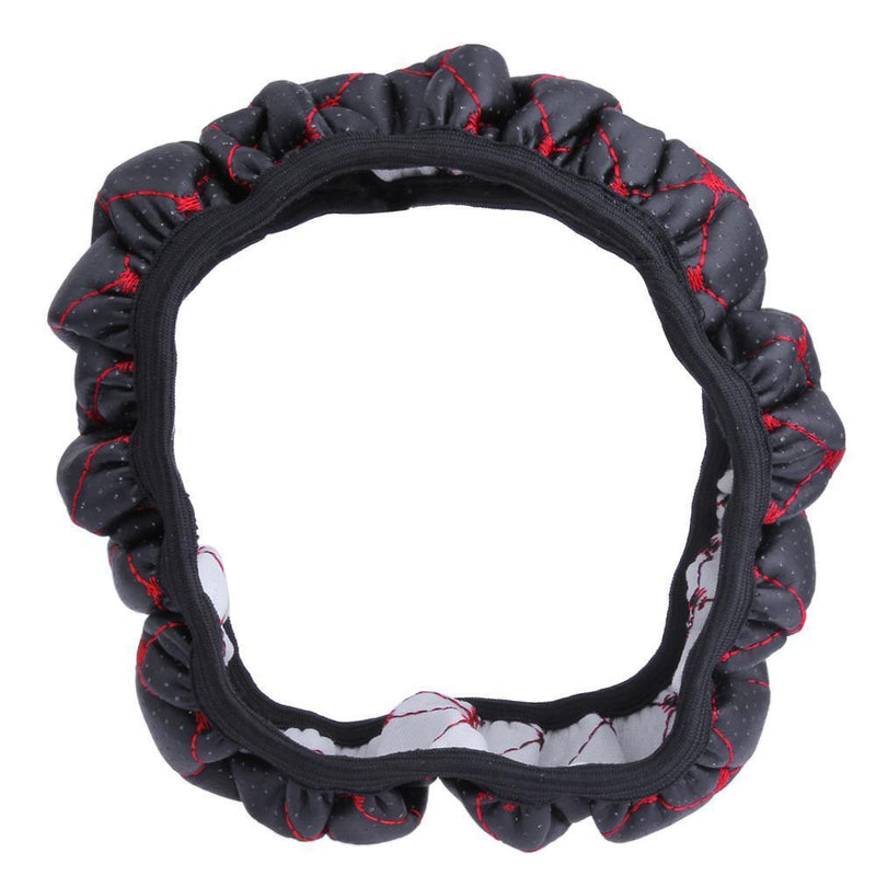 Elastic Black/Red Embroidered Cover for 38cm Diameter Car Steering Wheel Newly