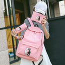 4pcs Canvas Backpack, Casual School Bags Cute Printed Cat for Boys and Girls
