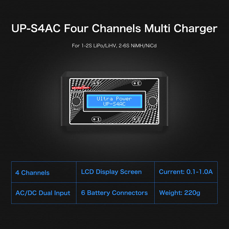 Ultra Power UP-S4AC 4x7W AC DC LiPO LiHV NiMH NiCd Battery Charger (UK) Newly
