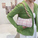 Women Casual Grid Print Acrylic Chain Underarm Bag Fashion Small Handbags Purse