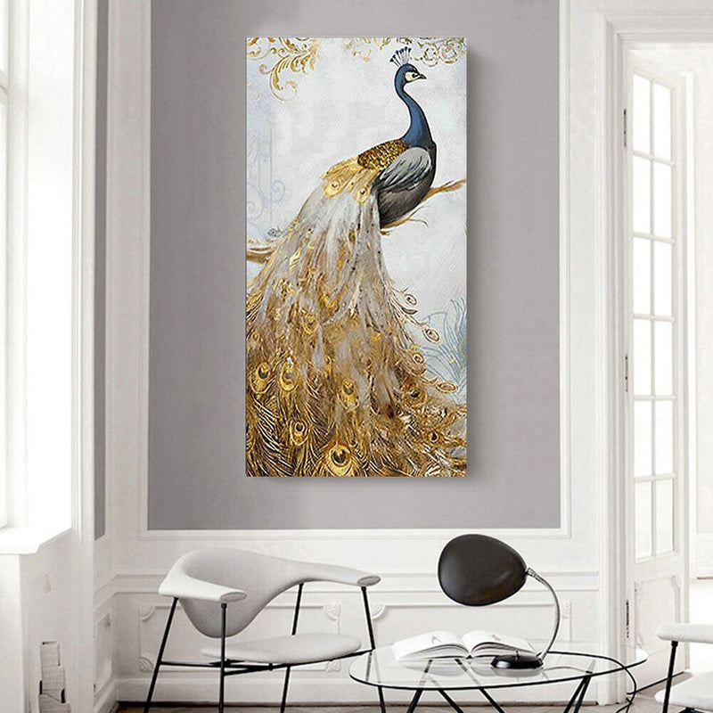 Golden Peacock Oil Paint By Numbers Canvas Picture for Adults Children No Frame