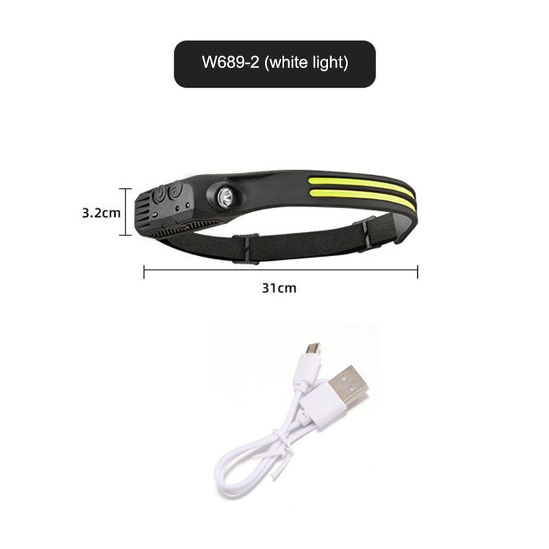 COB LED Sensor Headlight Flashlight USB Outdoor Camping Strong (A White)