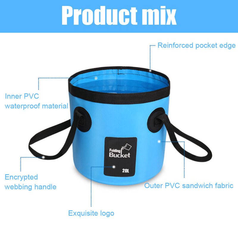 20L Portable Folding Bucket Outdoor Fishing Car Wash Water Storage (Blue)