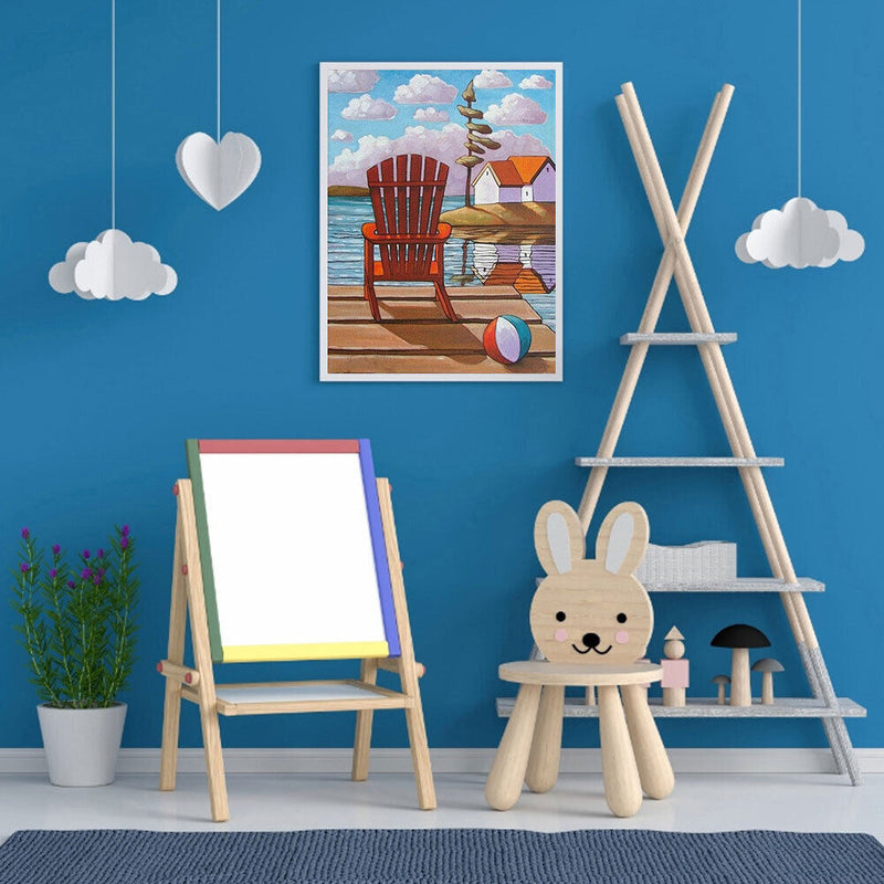 Lake Chair Hut Oil Paint By Numbers Kits DIY Handpainted on Canvas Wall Art