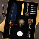 Retro with Nib Ink Bottle Calligraphy Feather Dip Pen Kit (Dark Blue)