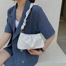 Retro Women Pleated PU Shoulder Bag Casual Ladies Small Pure Color Underarm Bags