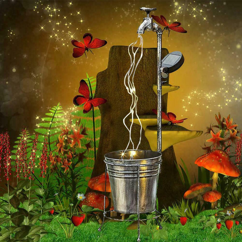 Solar Garden Yard Stake WATER FAUCET PLANTER Fairy Art De Outdoor Light I2U7