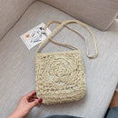 Flower Straw Shoulder Bag Women Beach Woven Crossbody Purse Handbag (Beige)
