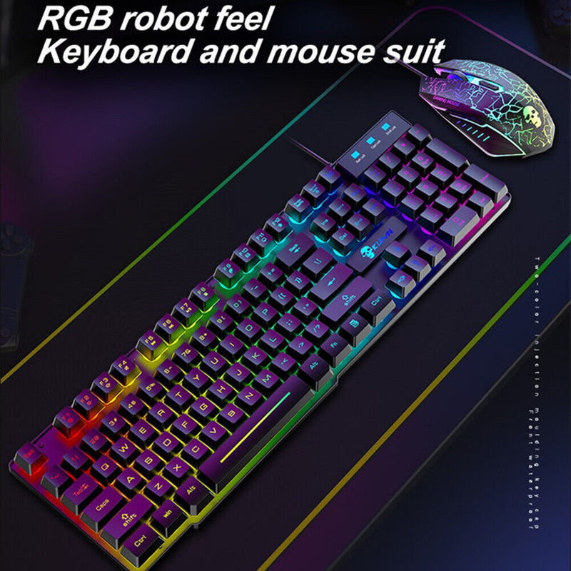 T6 Gaming Keyboard Mouse Mouse Pad Wired RGB Backlight 3-in-1 Kit (Black)