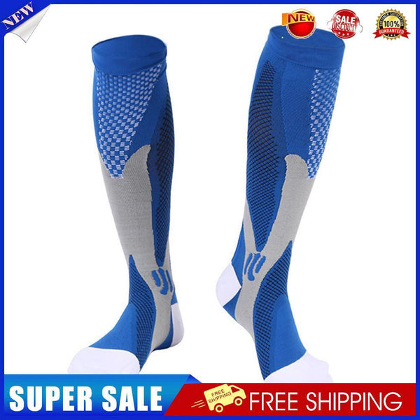 Compression Socks Unisex Sports Running Football Elastic Socks (Blue L/XL)