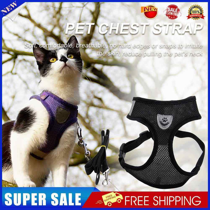#A Polyester Cat Dog Harness Breathable Walking Lead Leash Dog Cat Vest for Outd