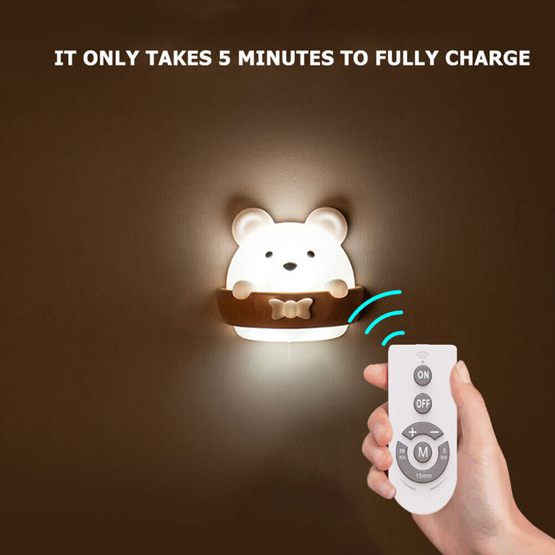 Bear Shape Hallway Wall Lamp Bedside Night Light with Remote Control (A)