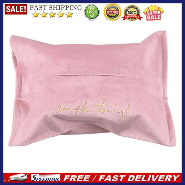 Embroidery Velvet Tissue Box Napkin Holder Car Paper Towel Container (Pink)