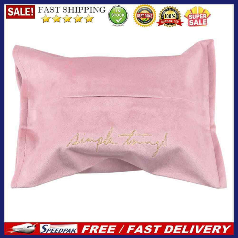 Embroidery Velvet Tissue Box Napkin Holder Car Paper Towel Container (Pink)