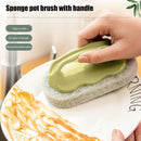 Wall Glass Cleaning Sponge Brush w/ Handle BBQ Bathtub Cleaner Tool (Green)