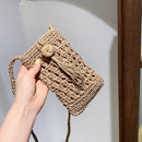 Women Travel Straw Woven Mini Shoulder Crossbody Phone Bag (Light Brown)