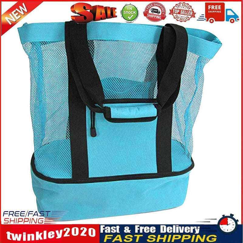 Insulation Lunch Bag Picnic Net Beach Handbag Food Beverage Storage (Blue) Newly
