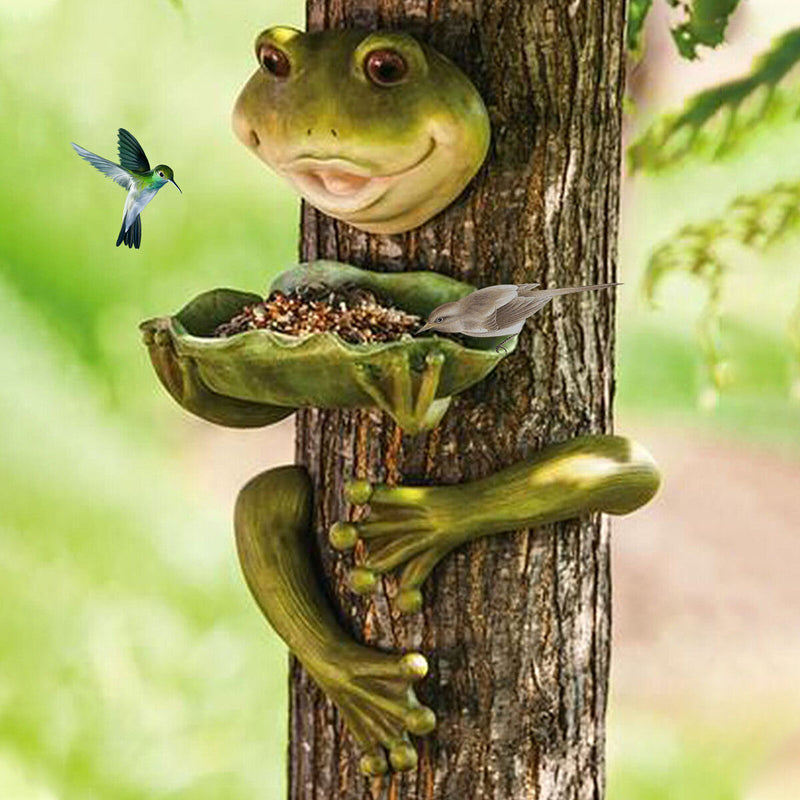 Outdoor Bird Feeding Basin Frog Tree Statue Birdbaths Feeders for Animal