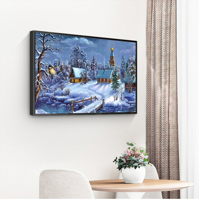 Snowy village 50x40cm Oil Paint By Numbers Picture DIY Painting HY2106002