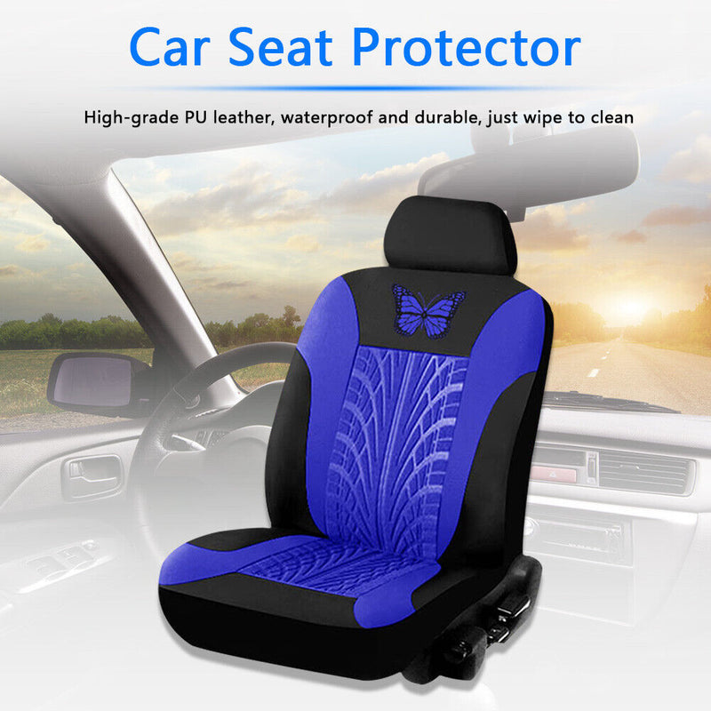 Car Seat Cover Set Butterfly Pattern PU Leather for 1 Bucket Seat (Blue) Newly