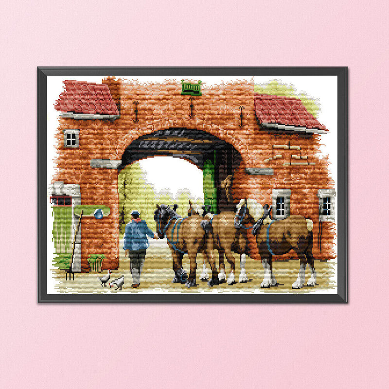 Partial Embroidery 14CT DIY Three Horses 2 Strand Kit Stamped Cross Stitch