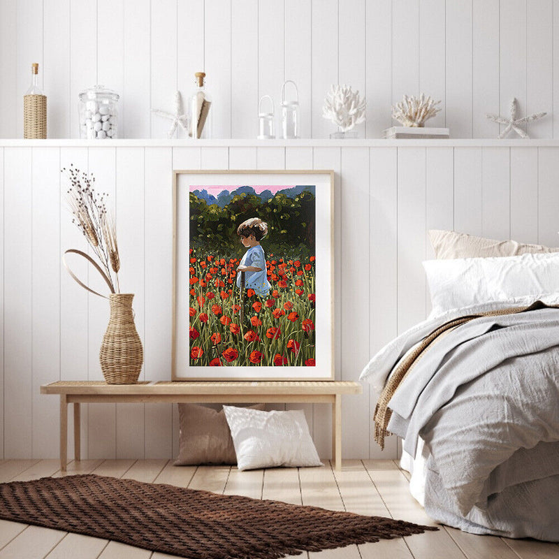 Flower Shrubs Boy Oil Paint By Numbers Kit DIY Frameless Drawing for Adults