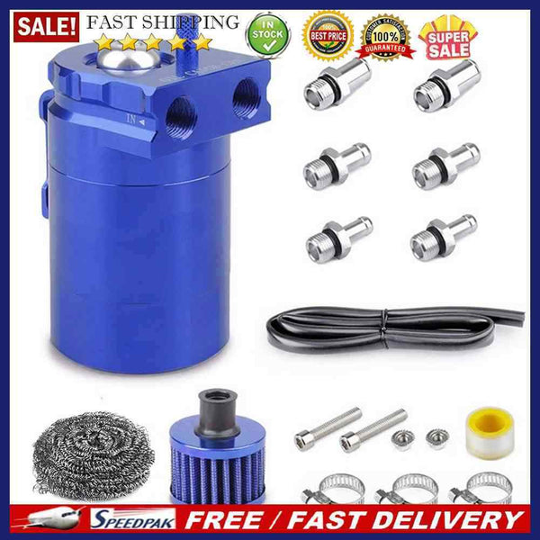 Car Baffled Oil Catch Can Tank Kit with Air Filter Hose Cleaner Fuel Reserv