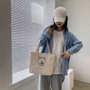 Women Corduroy Shoulder Bag Cartoon Bear Shopping Bags Casual Female Handbags