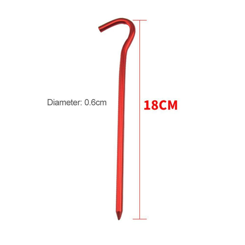 10pcs Aluminium Alloy Tent Pegs with Hooks Garden Stakes Ground Nail (Red)