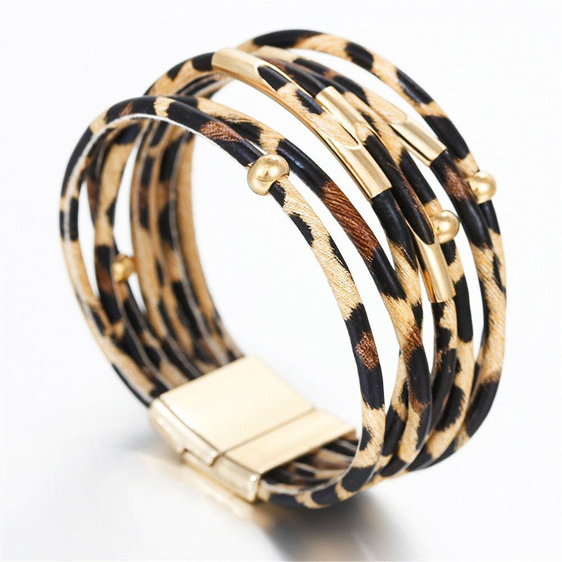 Wristband Magnetic Clasp Bracelet Bracelets & Bangles Leopard Leather Bangle