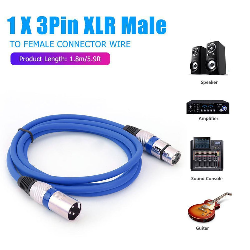 1.8m/5.9ft XLR 3Pin Male to Female Microphone Audio Cable Adapter Wire AUX Cord