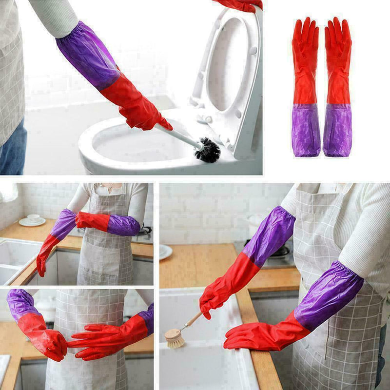 1 Pair Rubber Gloves Waterproof Dishwashing Cleaning Cuff E8N4 Gloves L6X2 P7I3