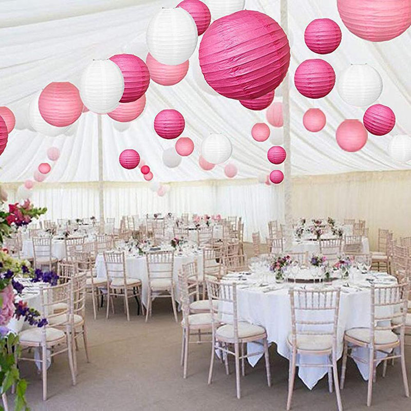 4 inch Round Chinese Paper Lantern DIY Paper Ball Lamp Party Decor (Pink)