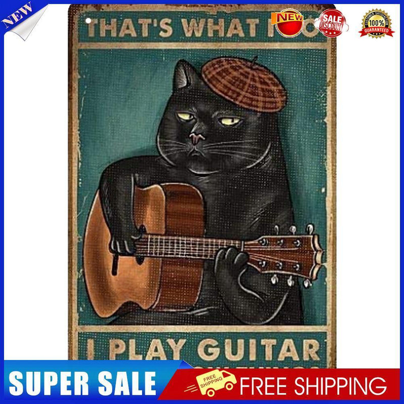 Metal Signs Cat Playing Guitar Iron Painting Art Poster Waterproof 20x30cm