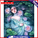 Hand Painted Lotus Girl Oil Paint By Numbers DIY Acrylic Painting on Canvas Kit