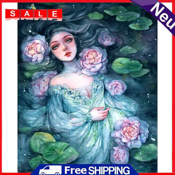 Hand Painted Lotus Girl Oil Paint By Numbers DIY Acrylic Painting on Canvas Kit