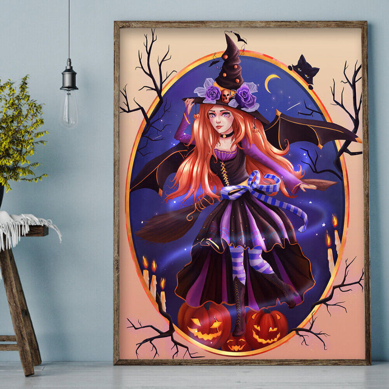 Art Rhinestone Painting Pumpkin Witch Mosaic Full Round Drill Diamond Picture