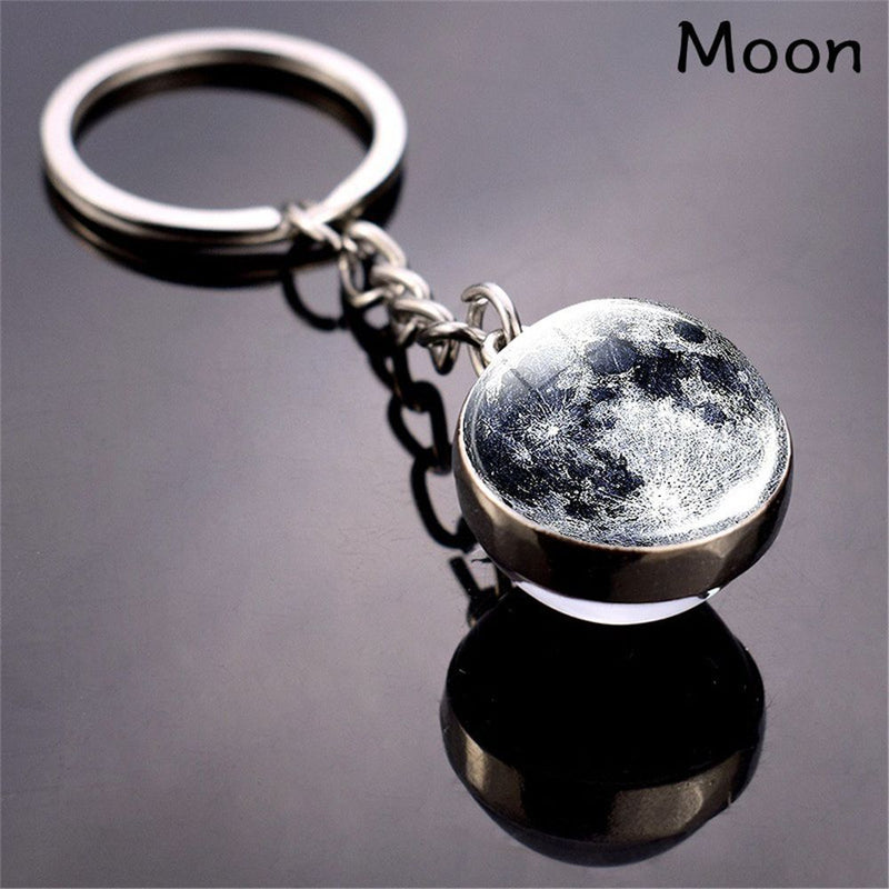 Unique Glass Dome Galaxy Ball Planet Keyring Solar System Keychain Double Sided