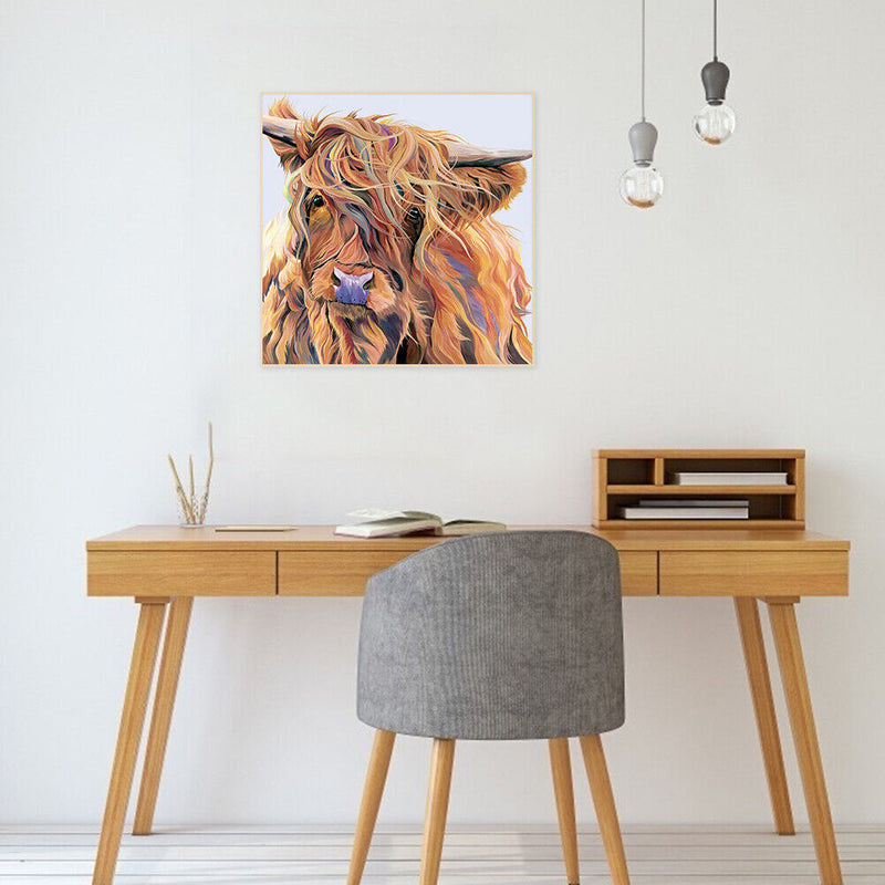Hand Painted on Canvas DIY Color Cattle Oil Paint By Numbers Drawing Kit Ar