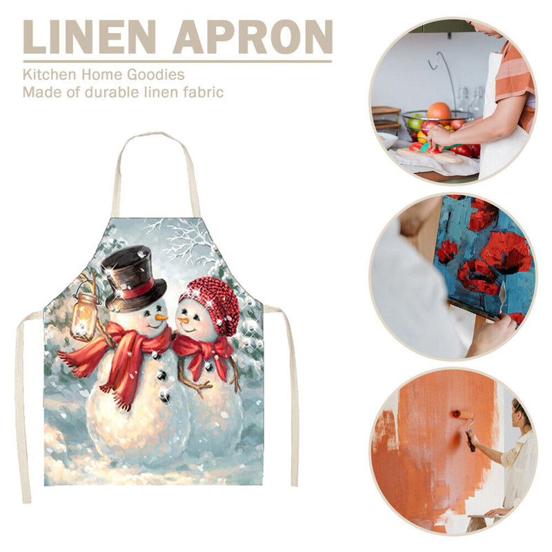 Christmas Snowman Linen Apron Durable Washable Neck Apron Kitchen Accessories