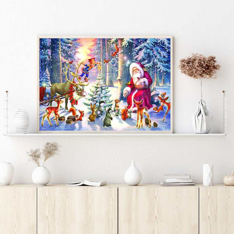 Santa Claus with Animal Oil Paint By Numbers Drawing DIY Home Decoration Gifts