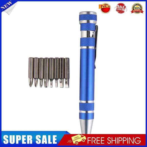 8 In 1 Portable Alloy Screw Driver Pen Set Slotted Bits Repair Tools Blue