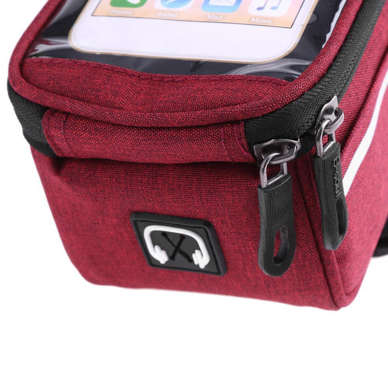 Waterproof Bicycle Front Tube Bag 6in Phone Touch Screen Saddle Bag (Red) Newly