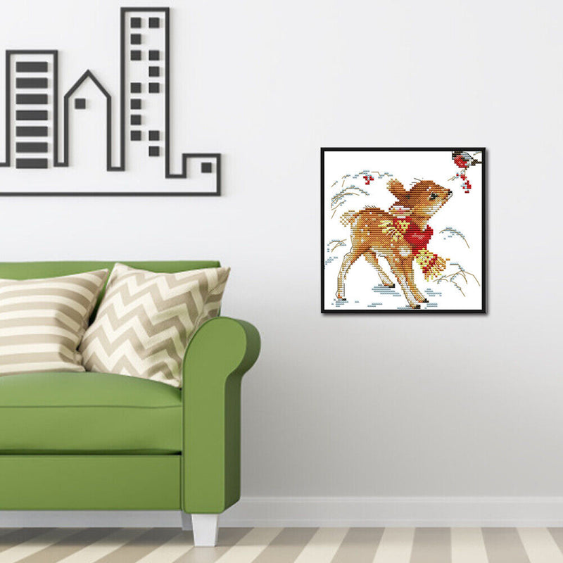 14CT Printed Partial Cross Stitch DIY Little Deer Hand Painting Room Decoration