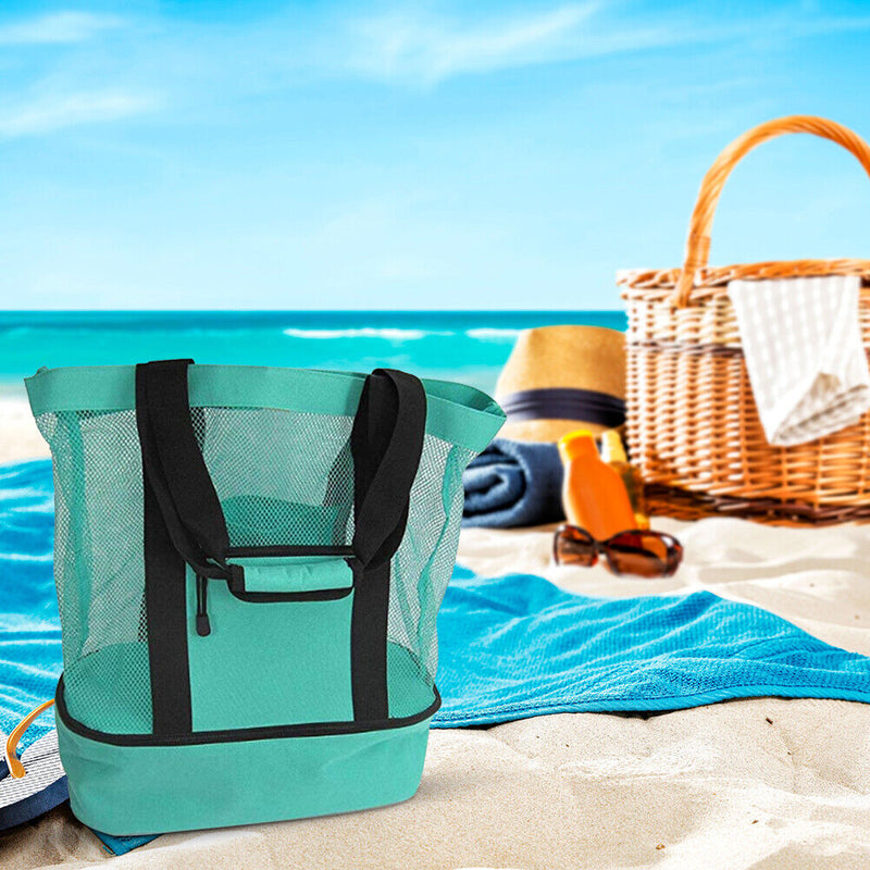 Insulation Lunch Bag Picnic Net Beach Handbag Food Beverage Storage (Green)