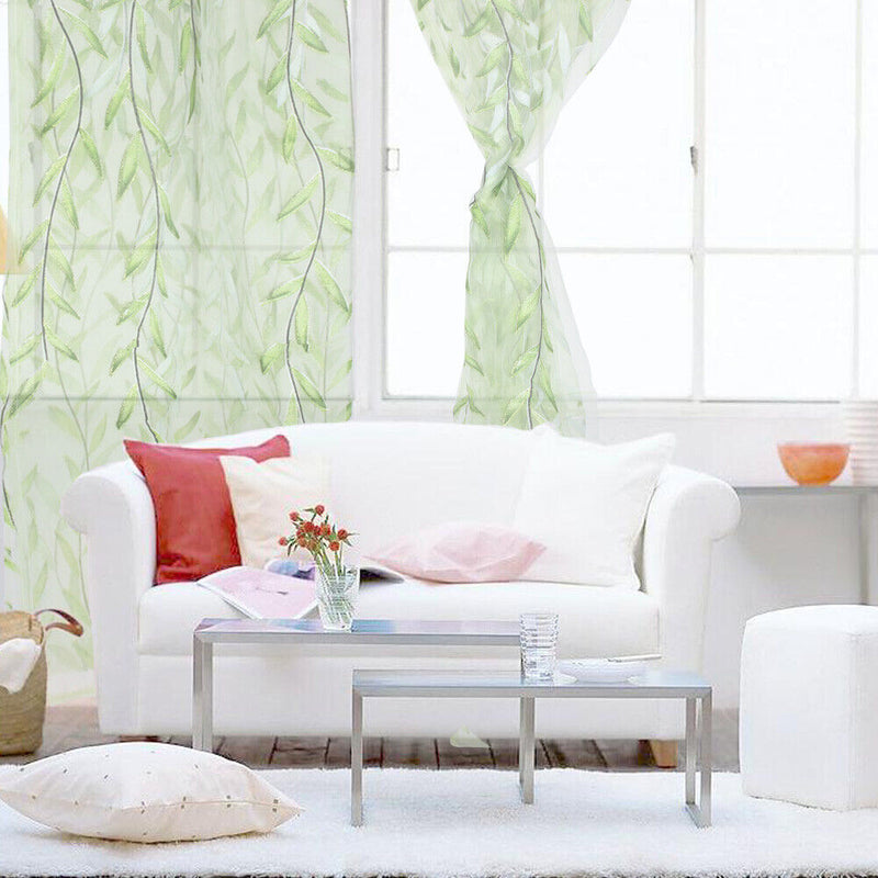 Chic Room Window Curtain Rose Pattern Sheer Voile Tulle Valances Green