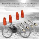 4pcs Presta Valve Stem Caps+ 4pcs Valve Cores+ Wrench Tool Kit (Red) Newly